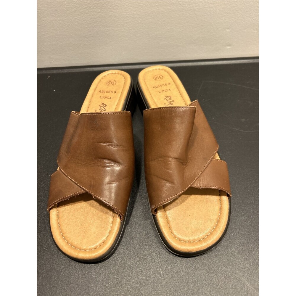 Romano Brazil Genuine Leather Size 8.5 Brown Lynda Sandals Slides Slip On